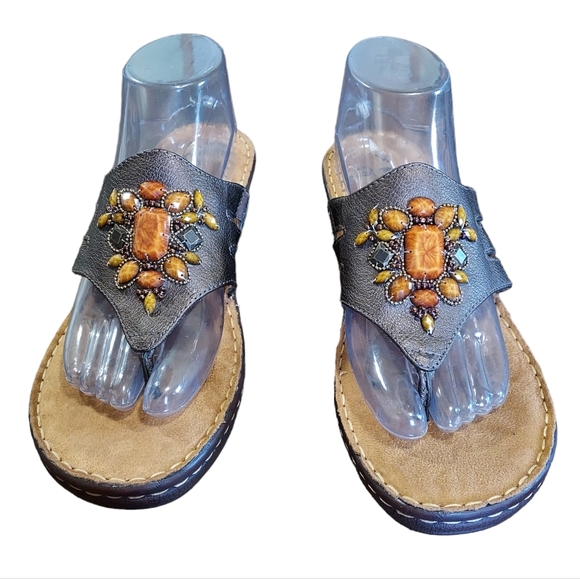Natural Soul Shoes - Natural Soul 10 Sandals Platform Shoes Rhinestone Thong Flip-flops 2" He…